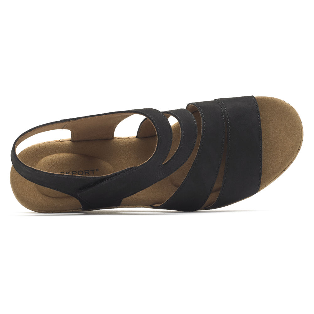 Sandalias Rockport Mujer Mexico - Briah Strappy Wedge Comfort Negros - HKFOU9654